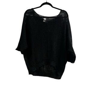 Mahina Women's Black Oversized V-Neck Knit Pullover Sweater